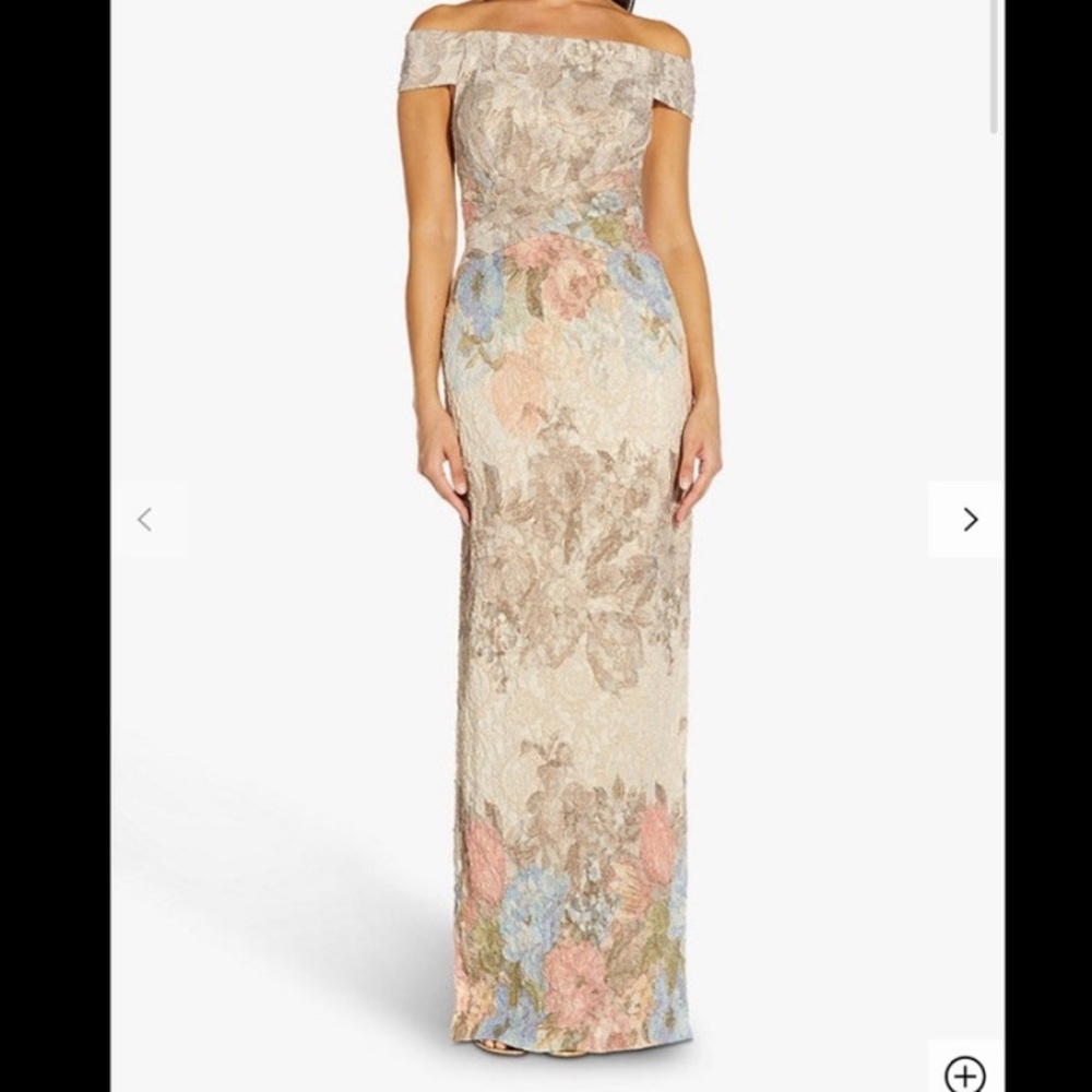 Adrianna Papell lace off the shoulder floral formal maxi dress  size 8 NWT